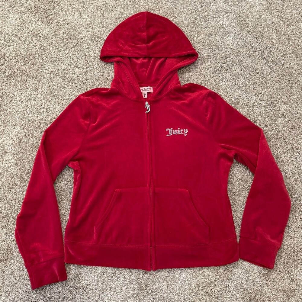 Juicy Couture Red Velour Zip-up Hoodie size Large